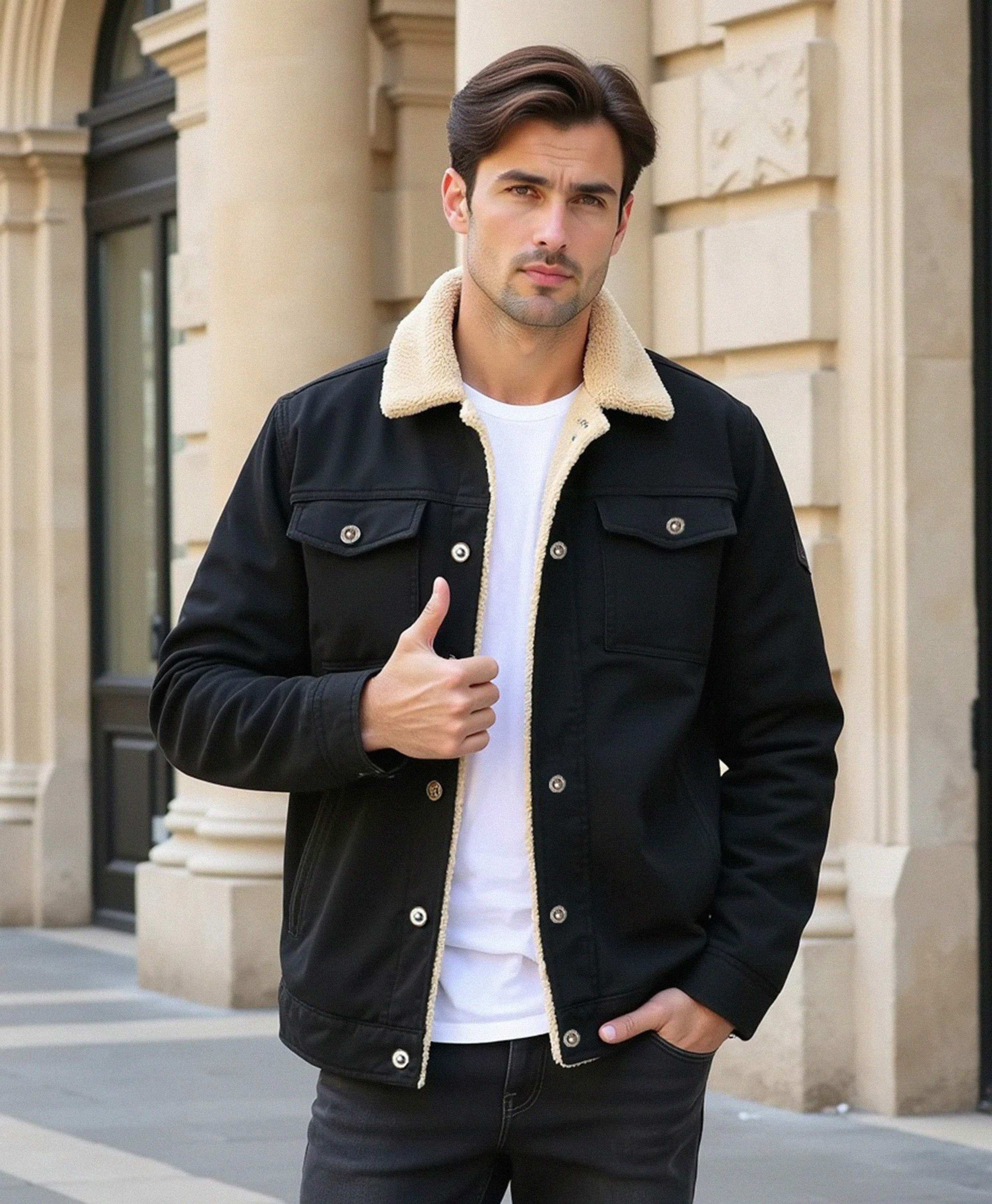 Męska kurtka zimowa o prostym kroju z praktycznymi kieszeniami