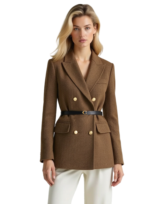 Dwurzędowa Marynarka Tweedowa | Płaszcz z Klapami Klapa z wycięciem dla Kobiet