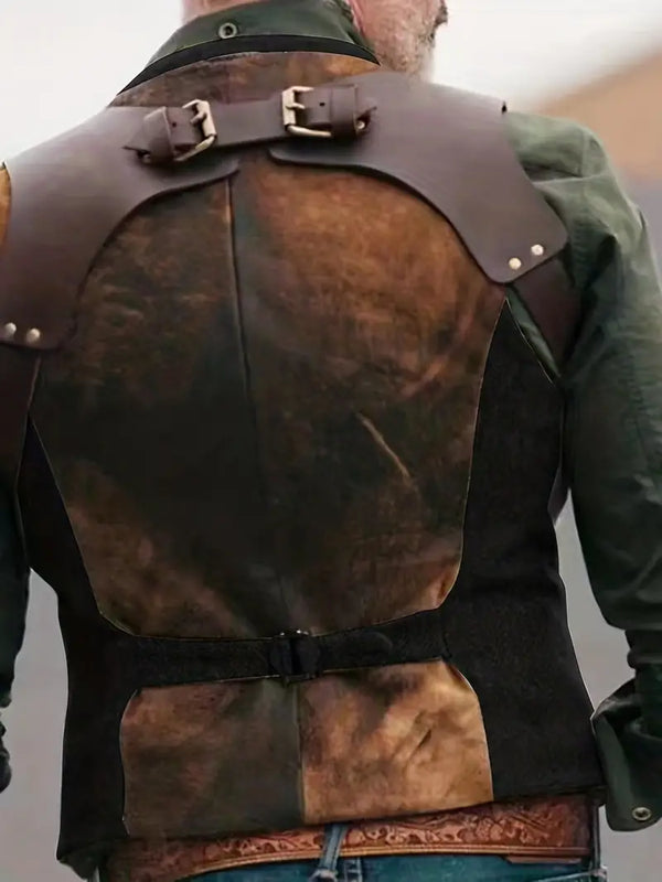 Kamizelka Dekolt w szpic w Stylu Rocznik | Teksturowana Kamizelka Zapinana na Guziki dla mężczyzn