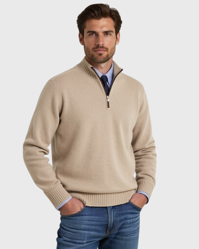 Dzianinowy Sweter Kwartał-Zamek błyskawiczny | Pulower ze Stójką dla Mężczyzn