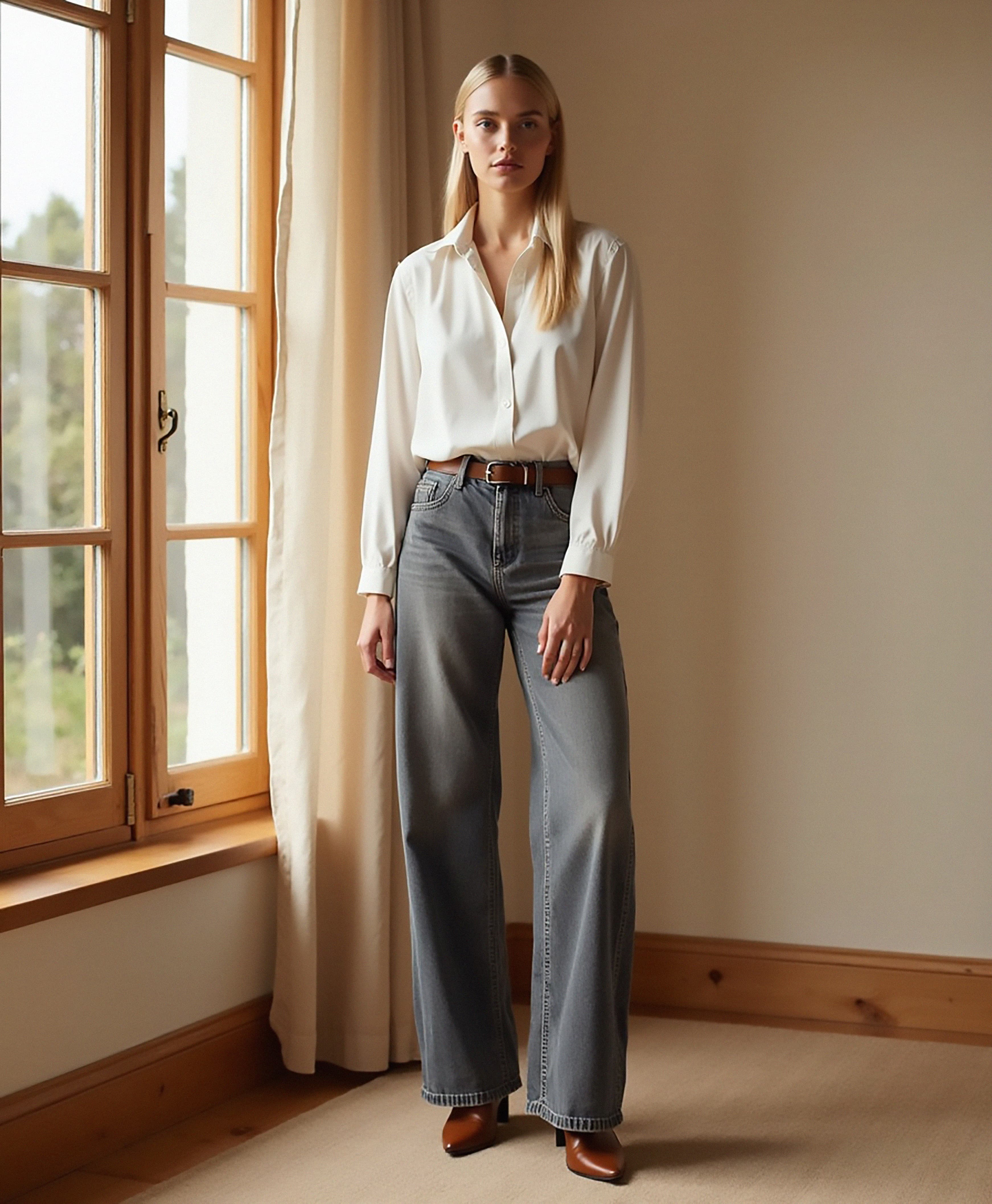 Damska dżinsowa spodnie z szerokimi nogawkami i luźnym krojem