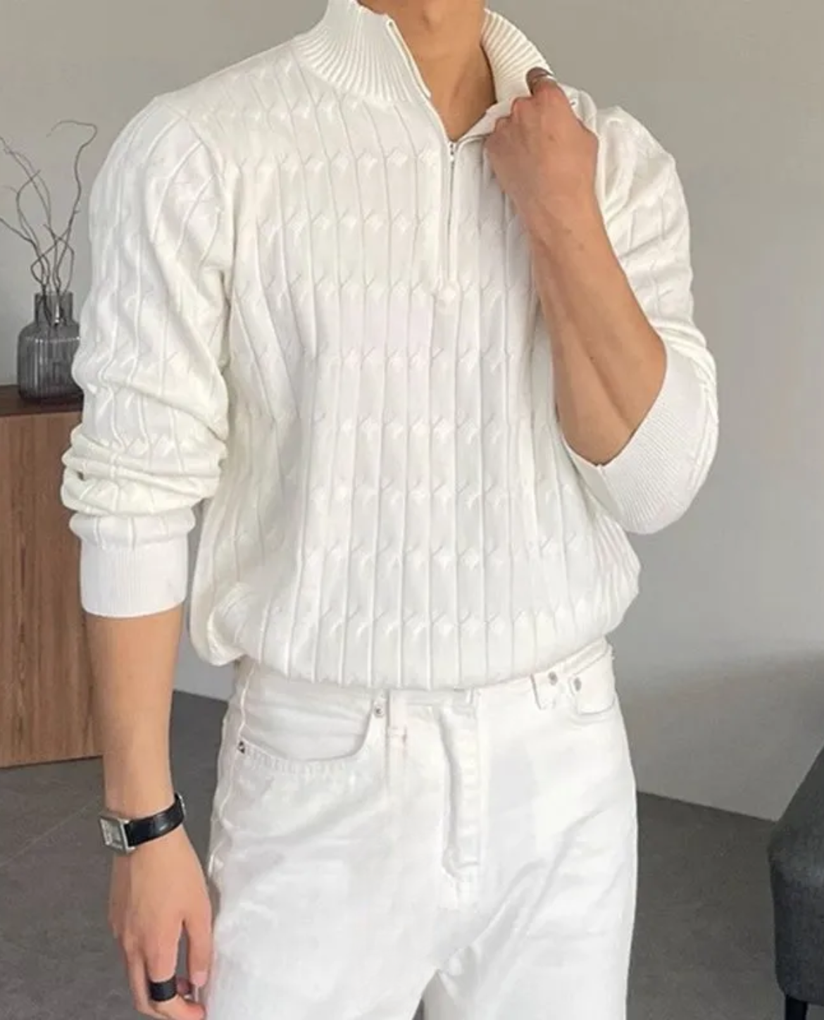 Sweter z Półsuwakiem dla mężczyzn | Pulower o Prostym Kroju