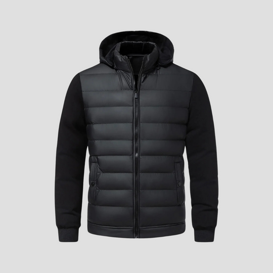 Hybrydowa Kurtka Puffer z Kapturem | Pikowany Korpus i Rękawy Dzianinowe dla Mężczyzn