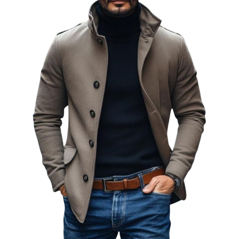 Krótki Płaszcz Wełniany | Stójką dla Mężczyzn