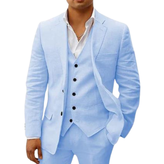 3 Częściowy Beżowy Garnitur | Mieszanki Lnu dla Mężczyzn