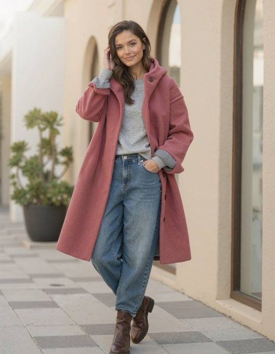 Pikowana Kurtka z Kapturem | Zapinana na Suwak i Guziki Kurtka Wierzchnia dla Kobiet