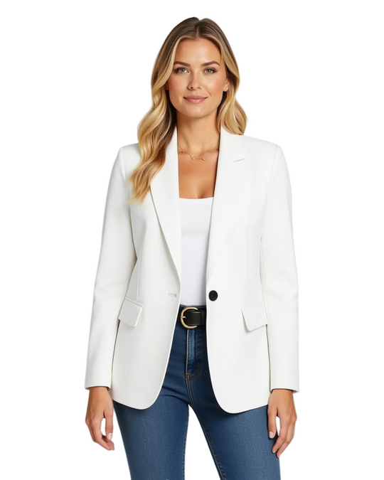 Marynarka Jednorzędowa | Żakiet z Kołnierzem Notch Lapel i Kieszeniami z Klapami dla Kobiet