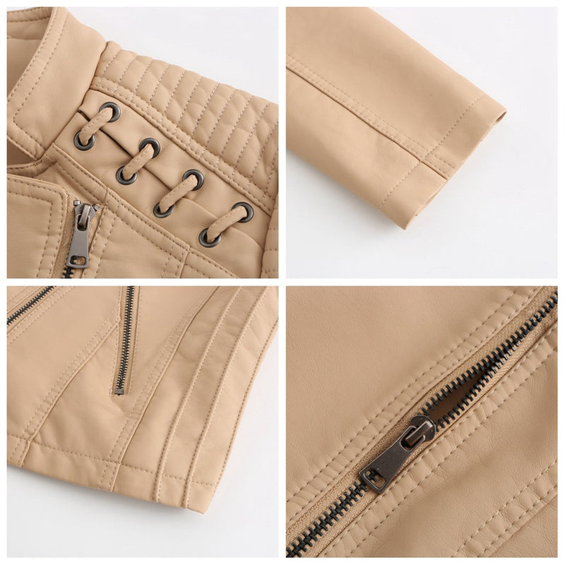 Stylowa Skórzana Kurtka | Odzież Wierzchnia na Sezon Wiosenny dla kobiet