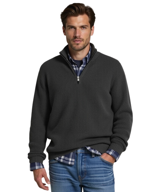 Dzianinowy Sweter Kwartał-Zamek błyskawiczny | Pulower ze Stójką i Długim Rękawem dla Mężczyzn