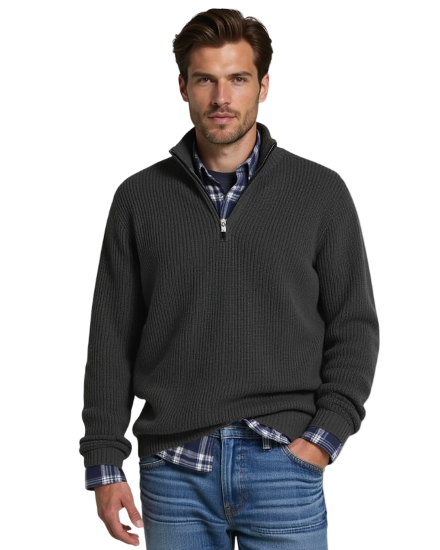 Dzianinowy Sweter Kwartał-Zamek błyskawiczny | Pulower ze Stójką i Długim Rękawem dla Mężczyzn