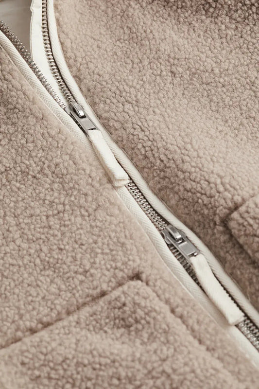 Polar Zimowy Oversize dla kobiet | Zapinana na Zamek Kurtka Sherpa ze Stójką