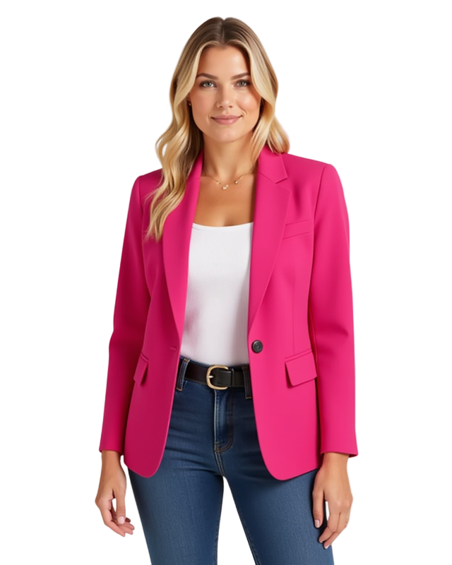 Marynarka Jednorzędowa | Żakiet z Kołnierzem Notch Lapel i Kieszeniami z Klapami dla Kobiet