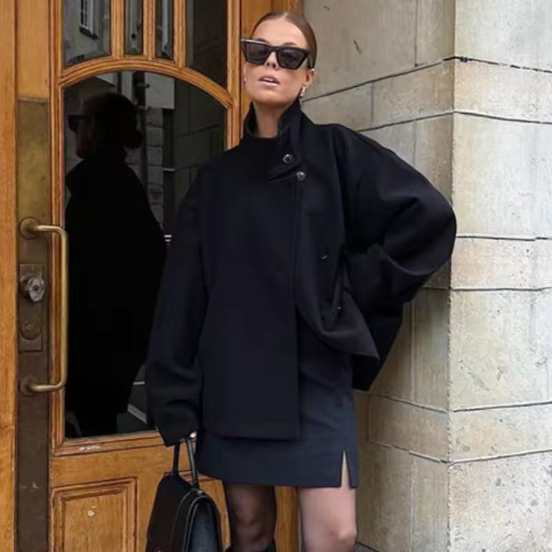 Stylowa Krótka Kurtka | Zapinana na Guziki Kurtka ze Stójką dla kobiet