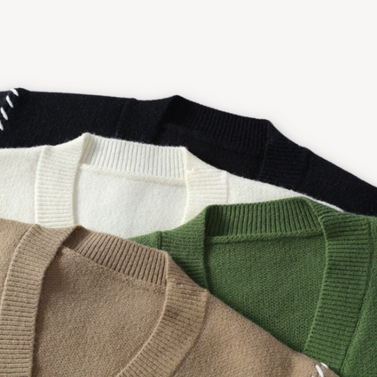 Kardigan Zapinany na Guziki dla mężczyzn | Dekoltem V i Kontrastowymi Szwami na Guziki