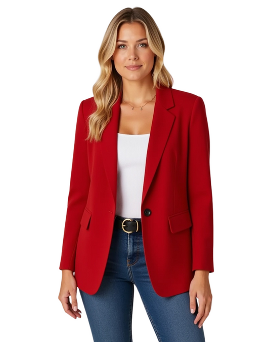 Marynarka Jednorzędowa | Żakiet z Kołnierzem Notch Lapel i Kieszeniami z Klapami dla Kobiet