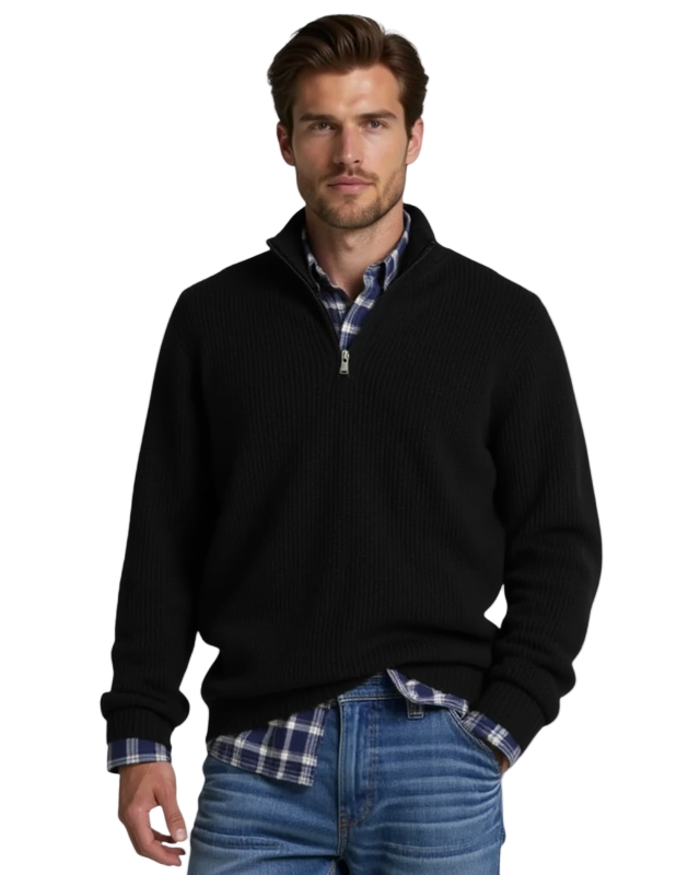 Dzianinowy Sweter Kwartał-Zamek błyskawiczny | Pulower ze Stójką i Długim Rękawem dla Mężczyzn