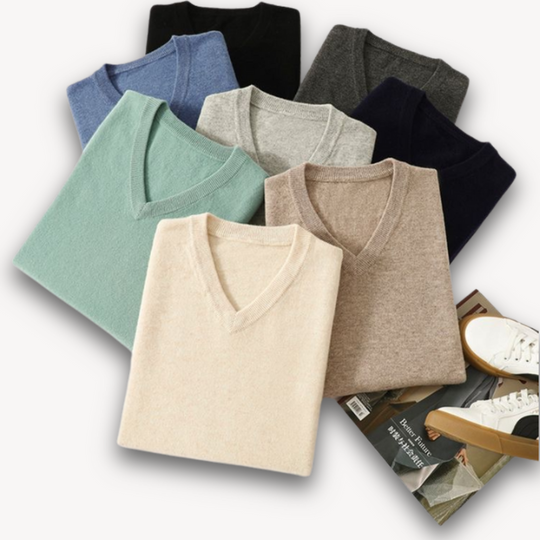 Sweter z Dekoltem V dla mężczyzn | Pulower z Cienkiej Dzianiny