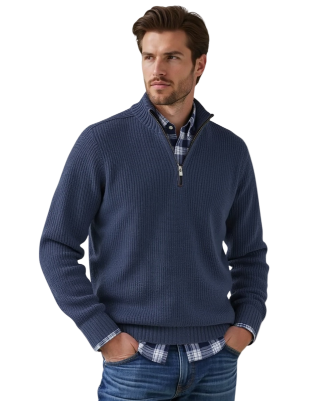 Dzianinowy Sweter Kwartał-Zamek błyskawiczny | Pulower ze Stójką i Długim Rękawem dla Mężczyzn