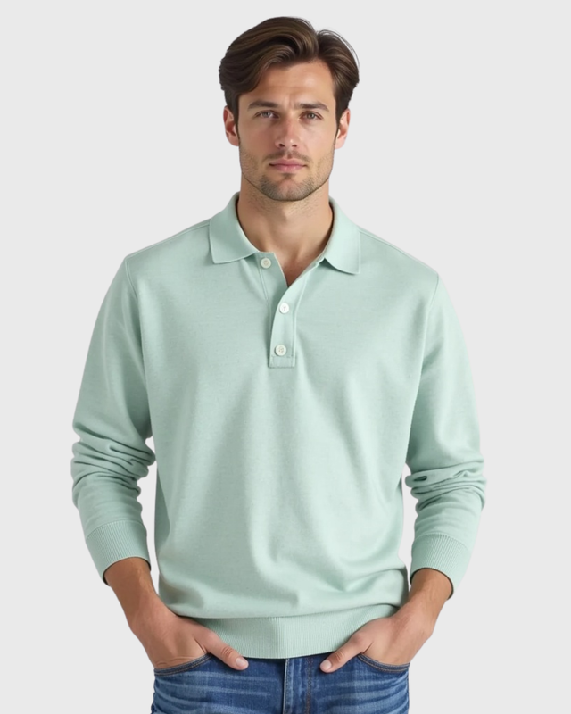 Dzianinowa Koszulka Polo z Długim Rękawem | Top z Kołnierzykiem Zapinanym na Guziki dla Mężczyzn