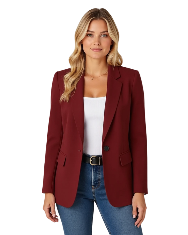 Marynarka Jednorzędowa | Żakiet z Kołnierzem Notch Lapel i Kieszeniami z Klapami dla Kobiet