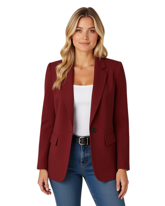 Marynarka Jednorzędowa | Żakiet z Kołnierzem Notch Lapel i Kieszeniami z Klapami dla Kobiet