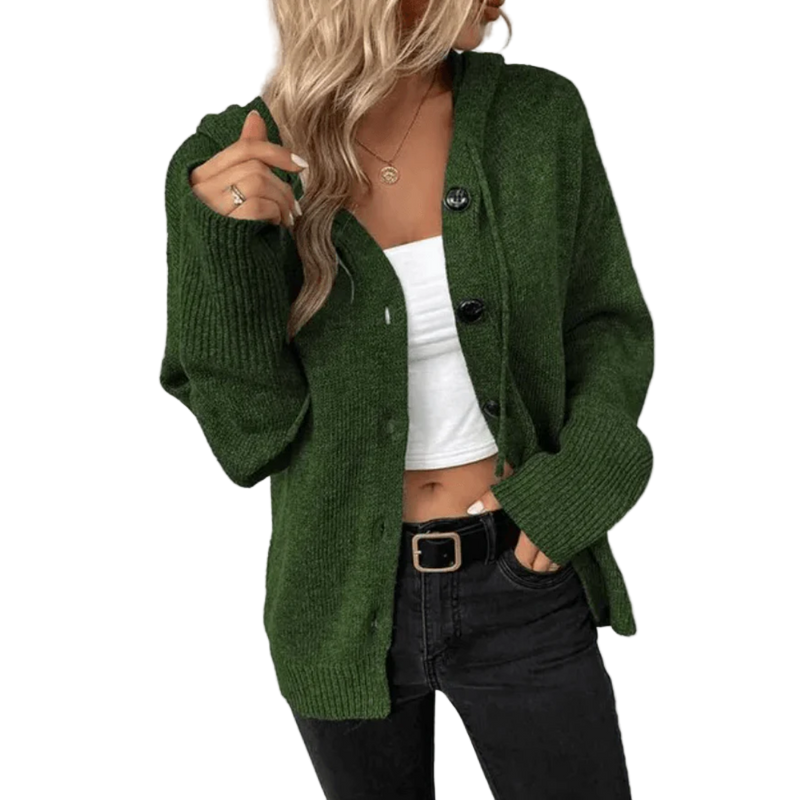 Kardigan na Guziki z Kapturem | Prążkowana Dzianina Oversize dla kobiet