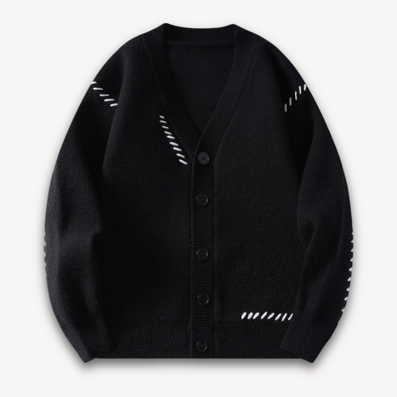 Kardigan Zapinany na Guziki dla mężczyzn | Dekoltem V i Kontrastowymi Szwami na Guziki