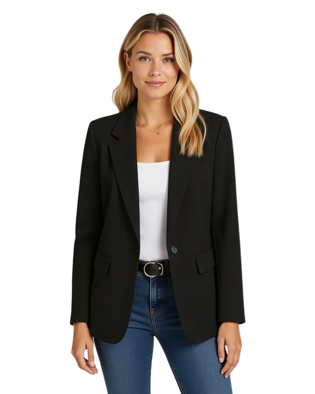 Marynarka Jednorzędowa | Żakiet z Kołnierzem Notch Lapel i Kieszeniami z Klapami dla Kobiet