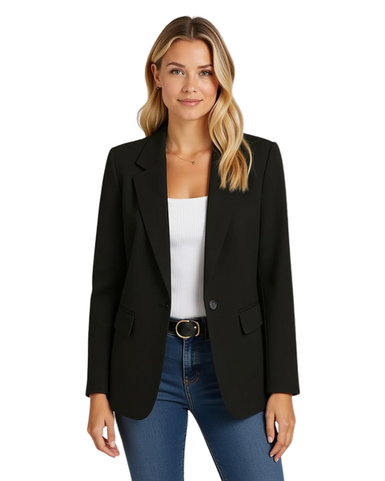 Marynarka Jednorzędowa | Żakiet z Kołnierzem Notch Lapel i Kieszeniami z Klapami dla Kobiet