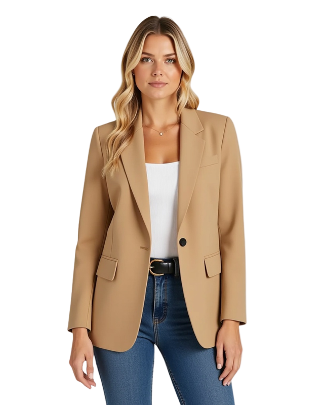 Marynarka Jednorzędowa | Żakiet z Kołnierzem Notch Lapel i Kieszeniami z Klapami dla Kobiet