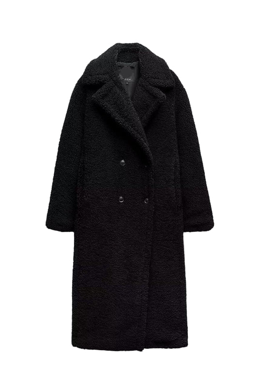 Długi Płaszcz Sherpa-Wygląd | Ciepłe Teksturowane Okrycie Wierzchnie dla kobiet