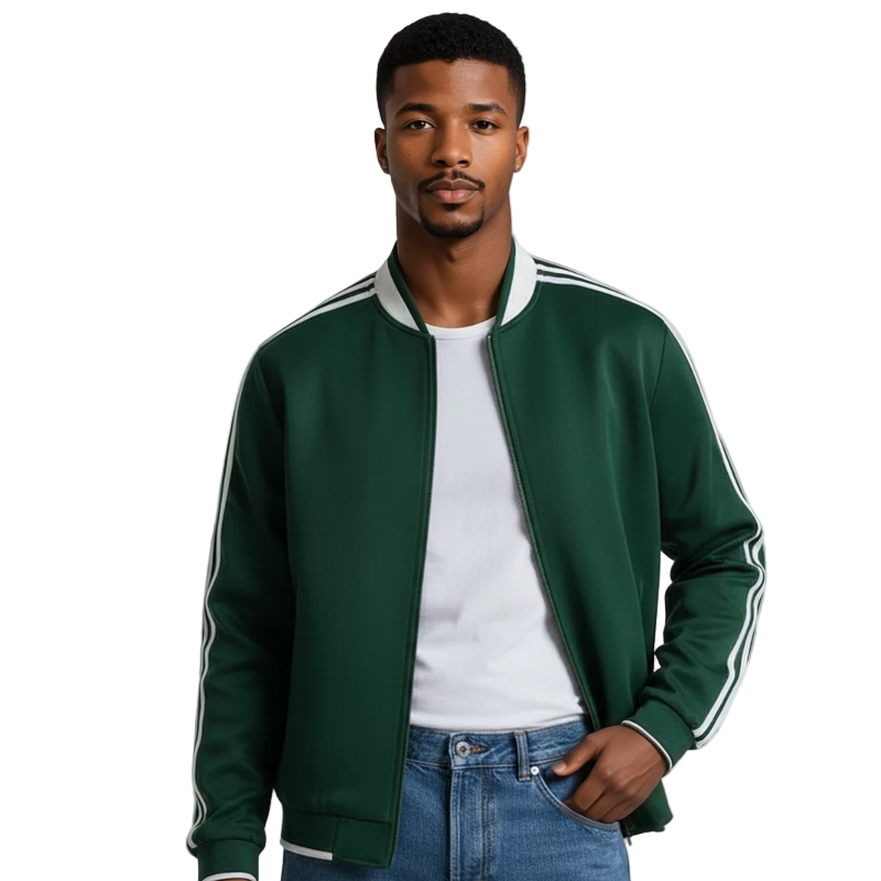 Zielona Kurtka Bomberka | Paskami na Rękawach dla Mężczyzn