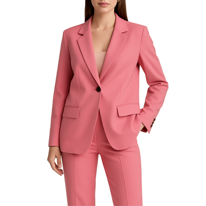 Dwuczęściowy Zestaw Marynarka i Spodnie | Garnitur Jednoguzikowy z Klapami Klapa z wycięciem dla kobiet