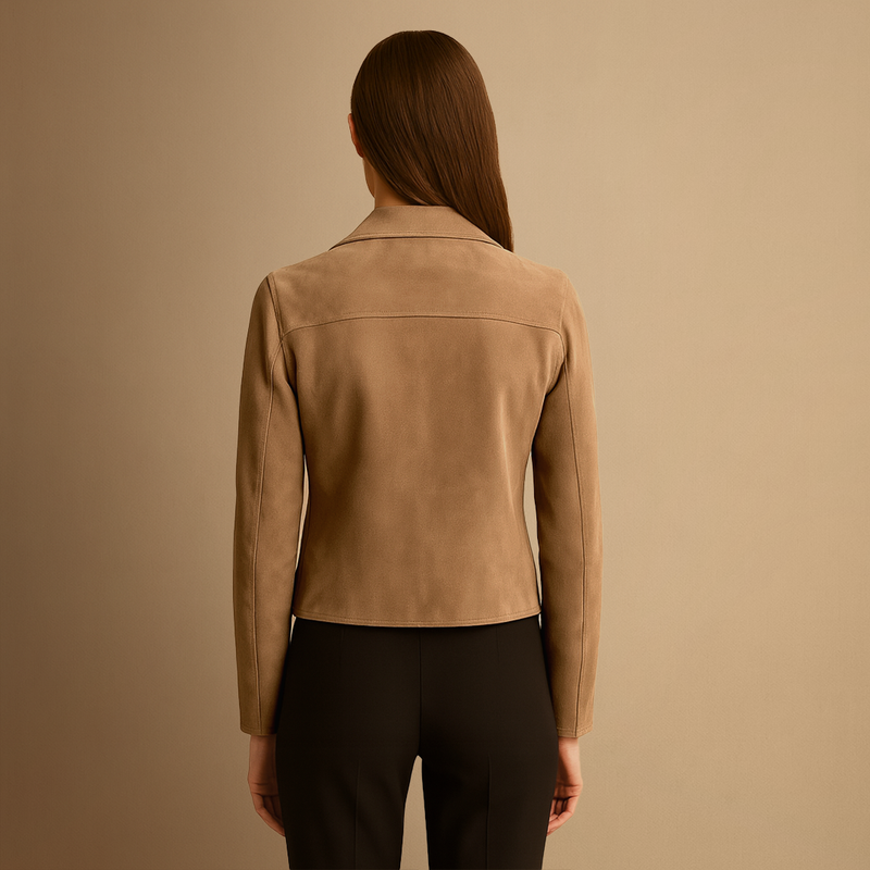 Kurtka Moto Fałszywe Zamsz | Asymetryczny Zamek Błyskawiczny i Klapy dla kobiet