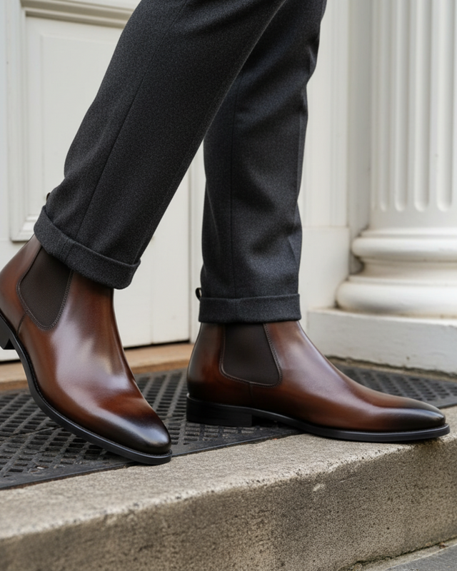 Botki Chelsea ze Sztucznej Skóry | Obuwie do Kostki z Elastycznym Panelem dla Mężczyzn