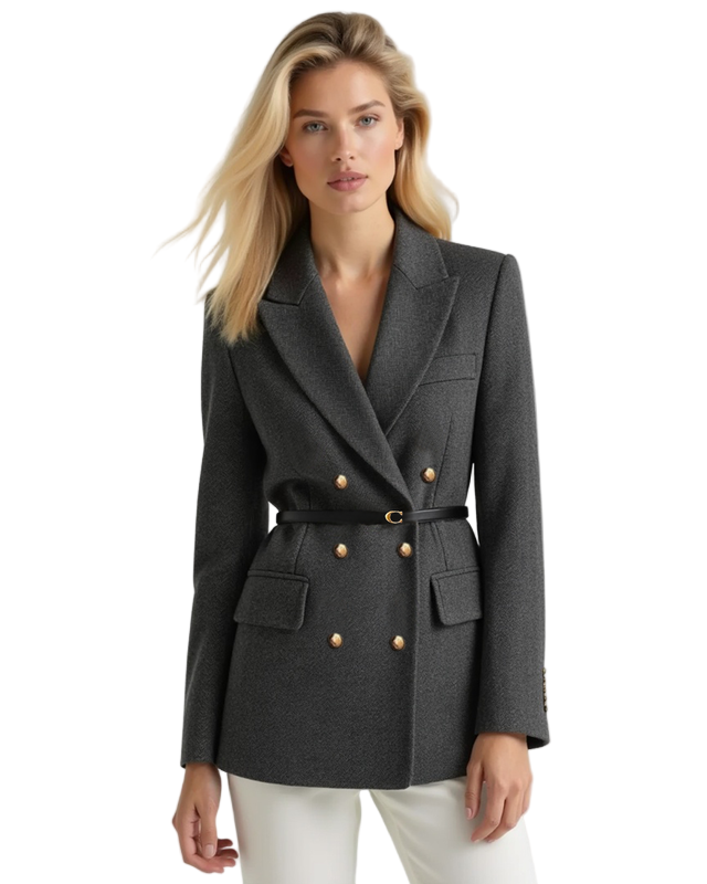 Dwurzędowa Marynarka Tweedowa | Płaszcz z Klapami Klapa z wycięciem dla Kobiet