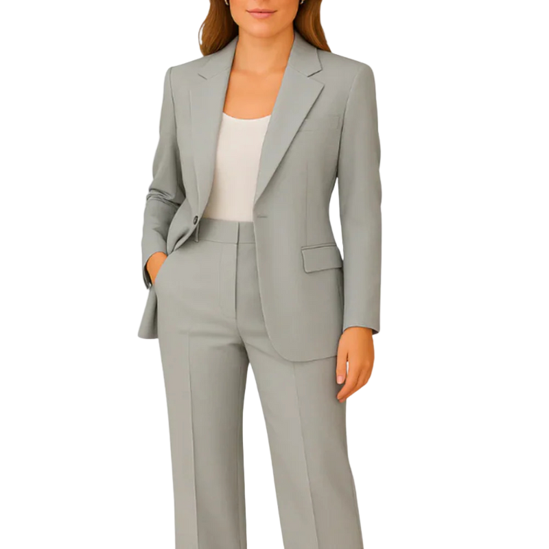 Dwuczęściowy Zestaw Marynarka i Spodnie | Garnitur Jednoguzikowy z Klapami Klapa z wycięciem dla kobiet