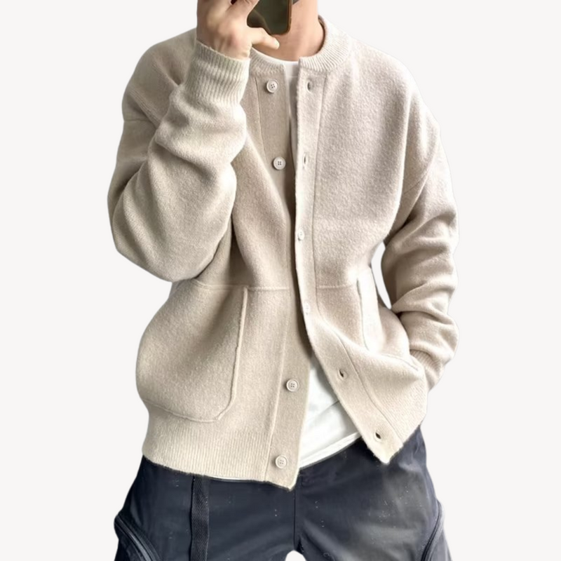 Kardigan z Cienkiej Dzianiny | Sweter Zapinany na Guziki z Okrągłym Dekoltem dla mężczyzn