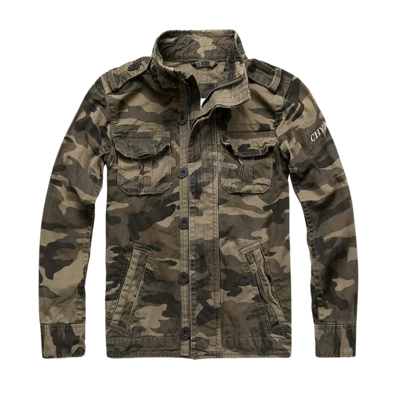 Okrycie Wierzchnie w Stylu Wojsko | Zapinana na Zamek Kurtka z Wieloma Kieszeniami dla mężczyzn