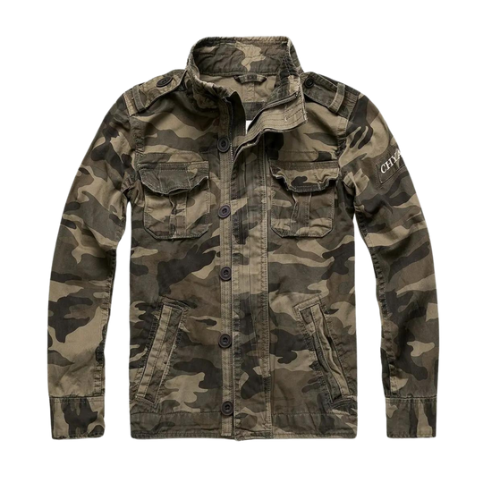 Okrycie Wierzchnie w Stylu Wojsko | Zapinana na Zamek Kurtka z Wieloma Kieszeniami dla mężczyzn