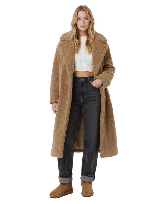 Długi Płaszcz ze Sztucznego Futra | Płaszcz z Dwoma Rzędami Guzików i Kołnierzem dla Kobiet