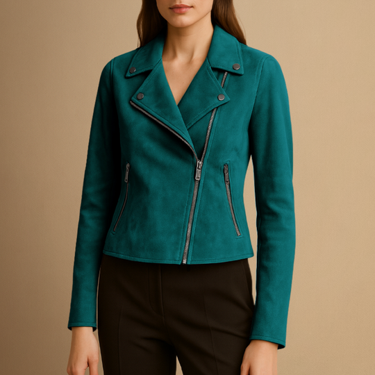 Kurtka Moto Fałszywe Zamsz | Asymetryczny Zamek Błyskawiczny i Klapy dla kobiet