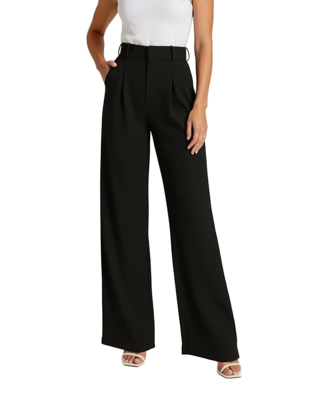 Spodnie z Wysokim Stanem | Plisami z Szerokimi Nogawkami dla Kobiet