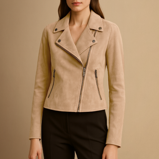 Kurtka Moto Fałszywe Zamsz | Asymetryczny Zamek Błyskawiczny i Klapy dla kobiet