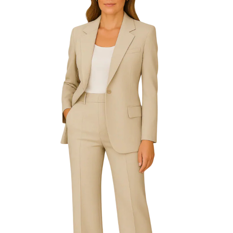 Dwuczęściowy Zestaw Marynarka i Spodnie | Garnitur Jednoguzikowy z Klapami Klapa z wycięciem dla kobiet