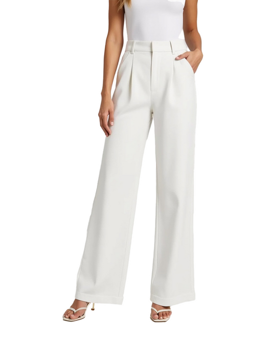 Spodnie z Wysokim Stanem | Plisami z Szerokimi Nogawkami dla Kobiet