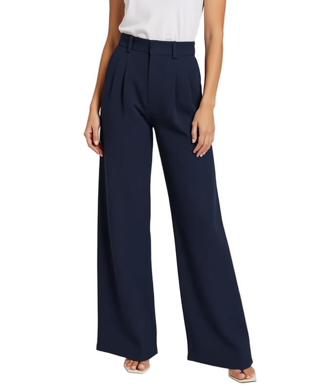 Spodnie z Wysokim Stanem | Plisami z Szerokimi Nogawkami dla Kobiet