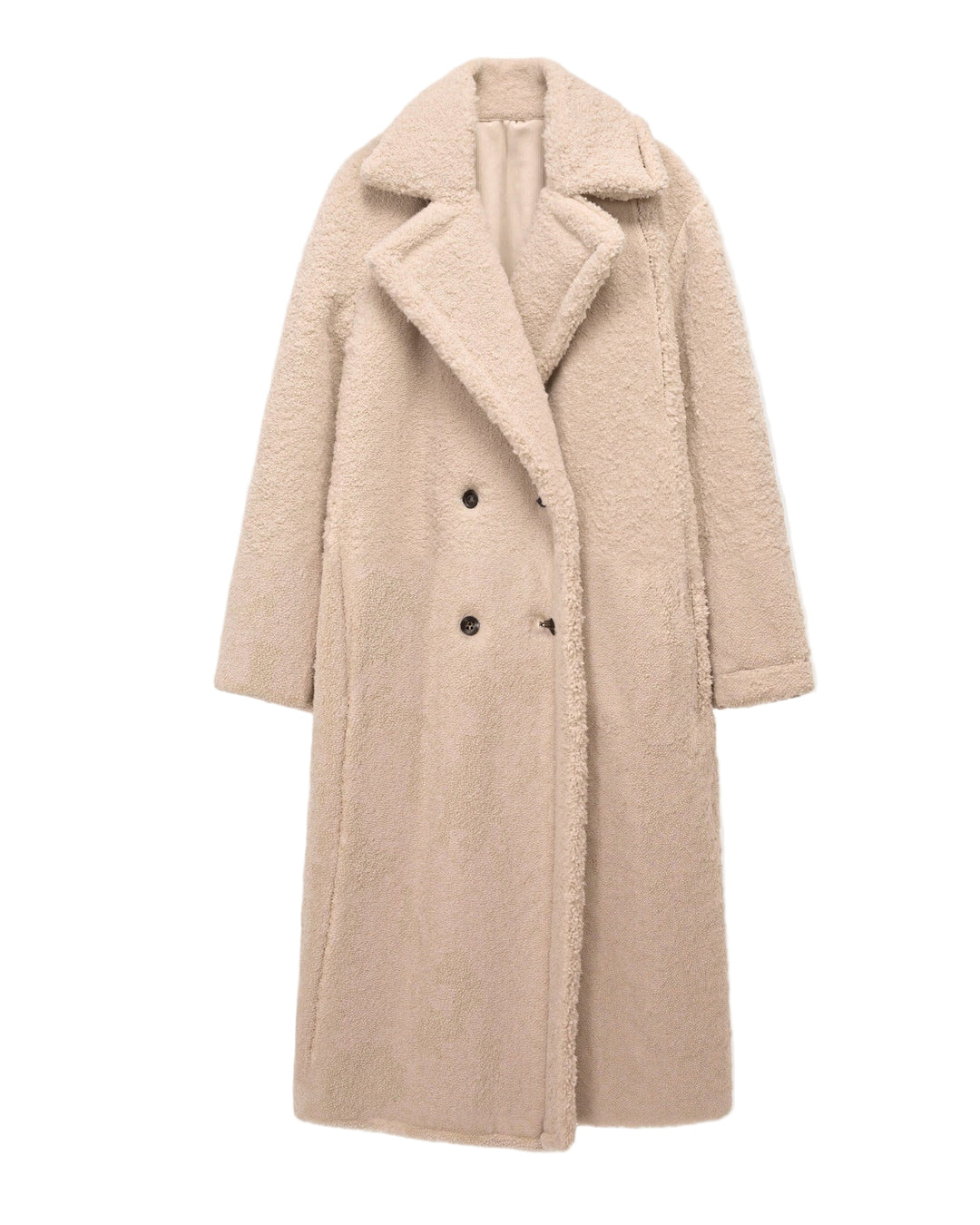 Długi Płaszcz ze Sztucznego Futra | Płaszcz z Dwoma Rzędami Guzików i Kołnierzem dla Kobiet