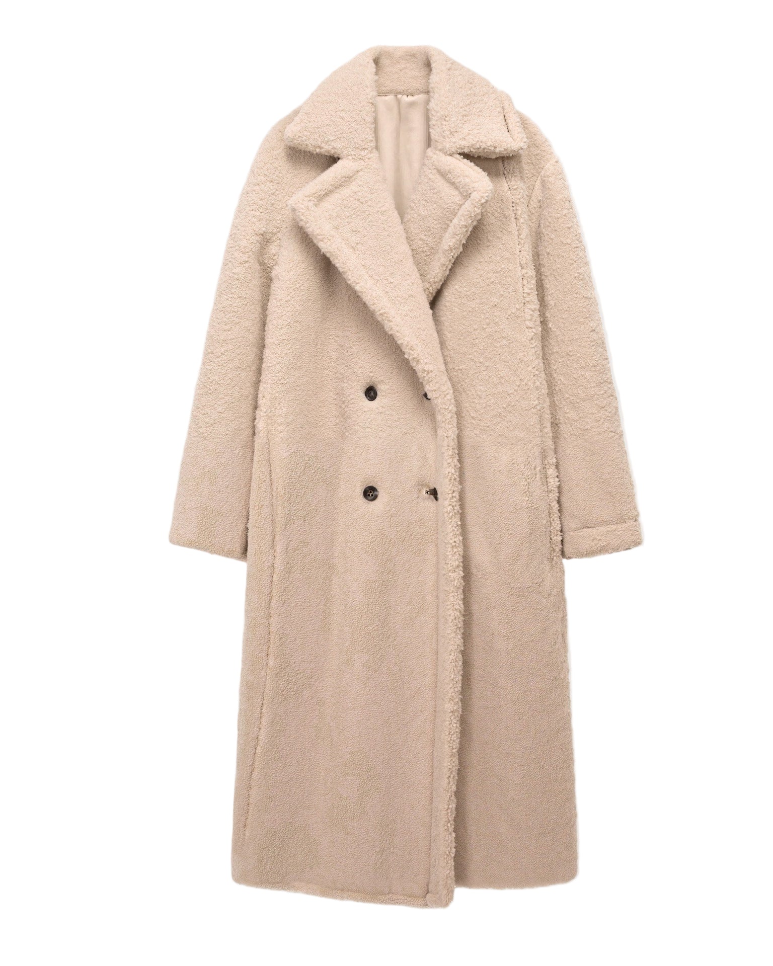 Długi Płaszcz ze Sztucznego Futra | Płaszcz z Dwoma Rzędami Guzików i Kołnierzem dla Kobiet