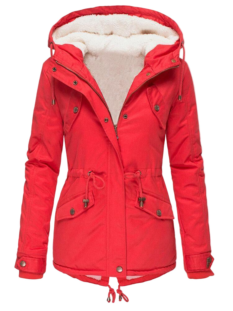 Damski Płaszcz Parka | Czerwona Kurtka Zimowa z Kapturem
